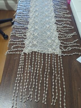 Embroidered and Lace Table Runner or Shawl in Cream